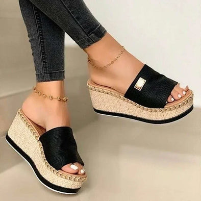 Womens High Heels Sandal Thick Bottom Casual Shoes Ladies Leisure Summer Wedges Sandals Woman Shoes Women Platform Mules Slipper