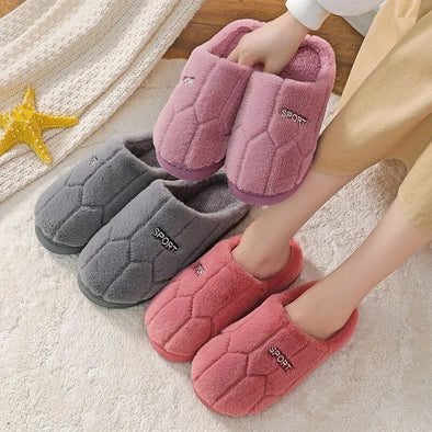 Women's Plush House Slippers Winter Warm Fuzzy Slipper Couples Indoor Closed Toe Shoes Non Slip Soft Bedroom Platform Slides