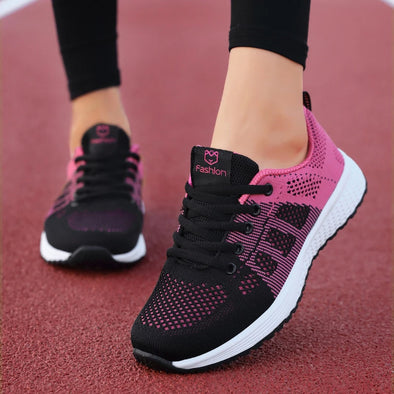 Women Casual Shoes Breathable Walking Mesh Lace Up Flat Shoes Sneakers Women Tenis Feminino Pink Black White