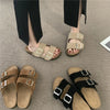 2024 New Summer Women's Cork Slippers Casual Beach Double Buckle Non-slip Outside Nubuck Leather Slip on Slides Shoe for Women