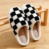 New Fuzzy Slippers Fashion Checker Indoor Embroidery Houseshoes Cozy Woman Winter Fluffy House Retro Checkered Print Shoes